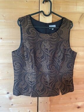 Sleeveless Brocade Top in Brown and Black